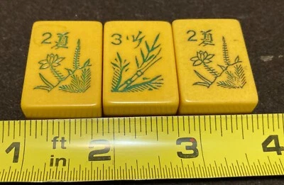 3 Bakelite Flower Tiles — Vintage Mahjong: 1-1/4”x7/8” - Image 1 of 4