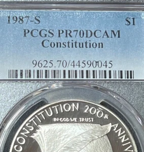 1987 S CONSTITUTION S$1~PR70CAM 90% HIGRADE Ag~U.S BICENTENNIAL 200TH ANNI - Picture 1 of 8