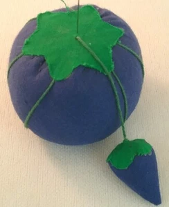 Vintage Blue TOMATO Sewing Needle Pin Cushion with Blue Strawberry - Picture 1 of 8