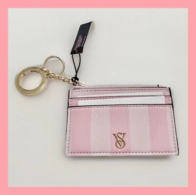 Victoria's Secret Estuche para Tarjetas con Cremallera Cartera Llavero Firma Icónico Rosa Raya Foto 1 de 4