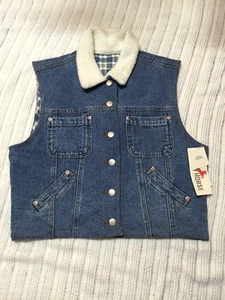 NWT Girls Crazy Horse 455 Retro wash Reversible Jean/Plaid Vest, Size 10-12 - Picture 1 of 7