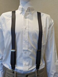 New 1 1/8 Black Grey Plaid Gingham Boxes Elastic Suspenders Braces Free Shipping