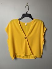 BP Womens Button Surplice Top Solid Yellow Hi Lo Hem Short Sleeves Size XXS