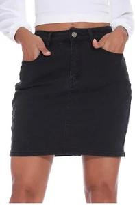 Womens Mini Denim Skirt-Casual Stretch Slim Fit High Waisted Jean Skirts Sz L - Picture 1 of 8