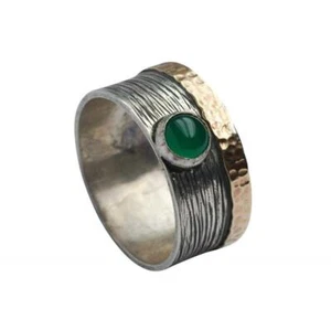 Oxidierter Achat Ring aus 925er Silber mit Kante aus 333er Gold - Bild 1 von 1