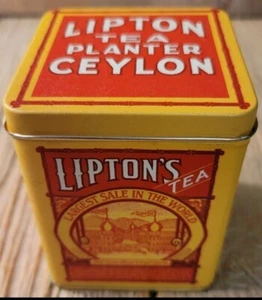 VINTAGE KITCHEN 4" HIGH LIPTON TEA PLANTER CEYLON TIN BOX CAN *EMPTY* - Picture 1 of 7
