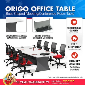 Boardroom Meeting Office Table Boat Shaped Conference Tables White & Ironstone - Picture 1 of 2