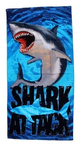 Shark Attack Theme Luxurious 100% Cotton Beach Towel - NWT - Picture 1 of 2