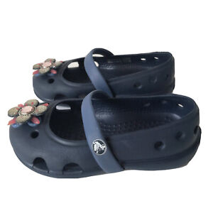 Crocs blue Mary Jane shoes sandals flowers beach water toddler Girl size C5