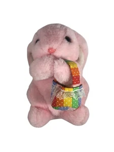 "Felpa de conejo rosa ilimitada vintage de mascotas de Pascua con cesta de gominolas 11""" - Imagen 1 de 9