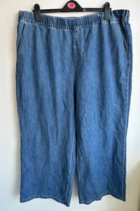 Women's Very Denim Blue Culottes Wide Leg Trousers Elasticated Jeans Size 22 - Picture 1 of 10