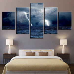 Sea Storm Lightning Seascapes Canvas Prints Painting Wall Art Home Decor 5PCS - Picture 1 of 5