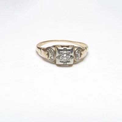Anillo europeo de diamantes de 0,10 quilates de oro blanco amarillo de 18 quilates de la década de 1930 vintage de 0,14 quilates Foto 1 de 4
