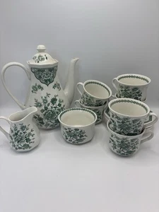 15 Piece J&G Meakin White Porcelain Green Floral Tea Set VGC - Picture 1 of 5