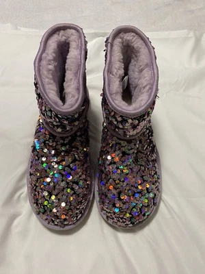 Botas Ugg Clásicas Cortas Estelares Lentejuelas Lila Piel Escarcha Mujer Talla 6 Sin Caja Foto 1 de 4