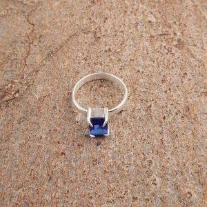 925 Sterling Silver Rectangle Blue Sapphire Daughters Day Band Fine Elegant Ring - Picture 1 of 8