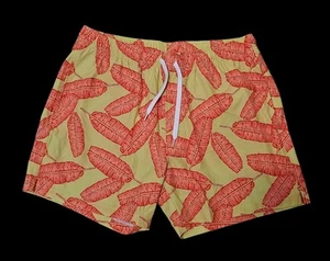 Bearbottom Men's XL Mesh Lined 5.5" Orange & Yellow Leafy Swim Trunks/Shorts - Picture 1 of 3