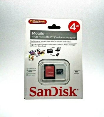SanDisk MicroSDHC Card With Adapter 4GB ~ NEW IN PACKAGE - Image 1 of 2