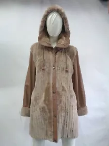 NEUWERTIG BRAUN GESCHERTER BIER LEDER PELZMANTEL JACKE DAMEN GRÖSSE 8 VERFÄRBT - Bild 1 von 11