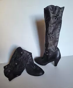 Black Cowgirl Knee High Italian Boots Size 37 - Picture 1 of 11