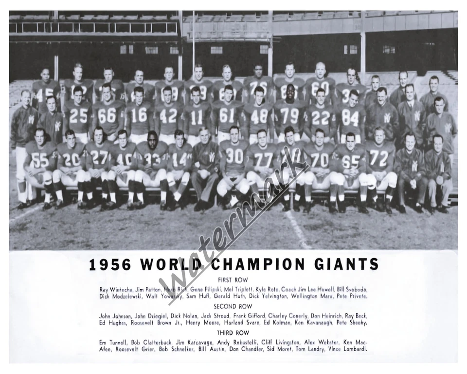 Foto del equipo campeón mundial de la NFL 1956 New York Giants con nombres foto 8 X 10 Foto 1 de 1