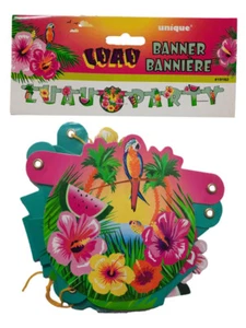 Luau Party Jointed Banner 1 Ct Parrot, Hibiscus, Tropical Fish, Pineapple - Picture 1 of 3