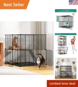 Gabbia per Gatti Durevole 28 Pollici - Playpen in Metallo Nero Facile da Montaggio per Uso Interno - Foto 1 di 9