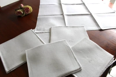 Six grandes serviettes anciennes en lin granité blanc  /Linge ancien 0521/36 - Photo 1/4