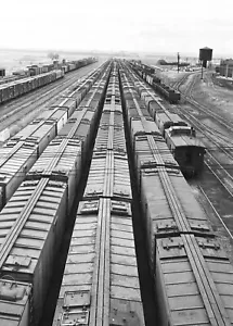 1941 Freight Train PHOTO Railroad Yard Trains Art Print PHOTO Laramie Wyoming - Picture 1 of 2