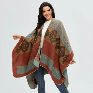 Luxury Cashmere Like Poncho Blanket Wrap Shawl Cape Top Coat Scarf Cloak Retro - Picture 1 of 38