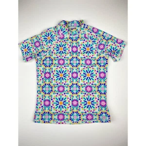 Lands' End Girls Rash Guard Green Purple Aztec Stretch Mock Neck Swim Top 7 - Picture 1 of 5