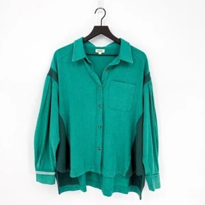 Oddy Damen großes Oversize Button Down Mischgewebe Top türkis - Bild 1 von 8