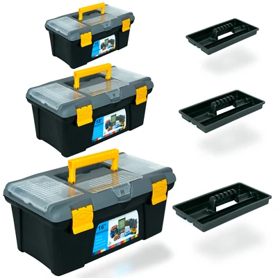 ZENO 3 PIECE PLASTIC TOOL BOX CHEST SET HANDLE TRAY COMPARTMENT DIY STORAGE TOOLBOX