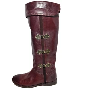 FRYE Paige Clovertab Cuff Größe 7 B Leder PullOn Tall Bordeaux Reitstiefel - Bild 1 von 12