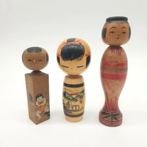 Vintage Japanese Small Creative KOKESHI Doll Set of 3 – Hand-Painted KOE443 - Picture 1 of 18