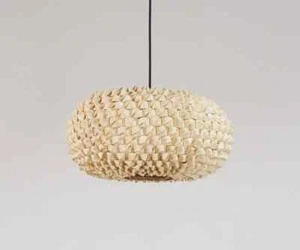 Palm Leave Round Lampshade Handcrafted, Hanging Ceiling Lights, Light Pendant - Foto 1 di 16