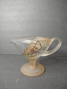 Vintage Romanian Gravy Boat Sauce Bowl Hand Blown Glass Hand Painted Bohemian - Picture 1 of 10