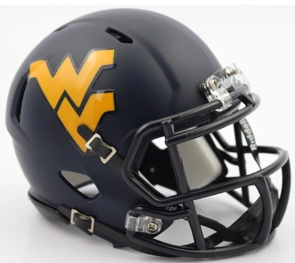 WEST VIRGINIA MOUNTAINEERS 2016 SATIN NAVY Revolution Speed Mini Football Helmet - Image 1 of 1