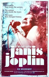 "UNA NOCHE CON JANIS JOPLIN"" PÓSTER ORIGINAL DE TARJETA DE VENTANA DE BROADWAY TEATRO LYCEUM" - Imagen 1 de 1