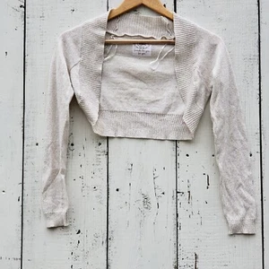 Justice Girls Sz 12-14 Cream W Gold Woven, Short Cardigan Sweater, Long Sleeve - Picture 1 of 3
