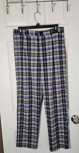 Allegra K Women's Sz L Plaid Elastic Waist Casual Work Office Trousers Pants NWT - Picture 1 of 6