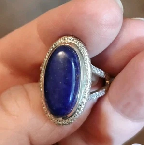 Anillo de plata de ley 925 azul lapislázuli talla 9 preciosos detalles 8 g - Imagen 1 de 8