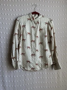 J. Crew Damen 100 % Seide Tiger geometrisches Muster Knopfleiste Langarm Gr. 2 - Bild 1 von 5