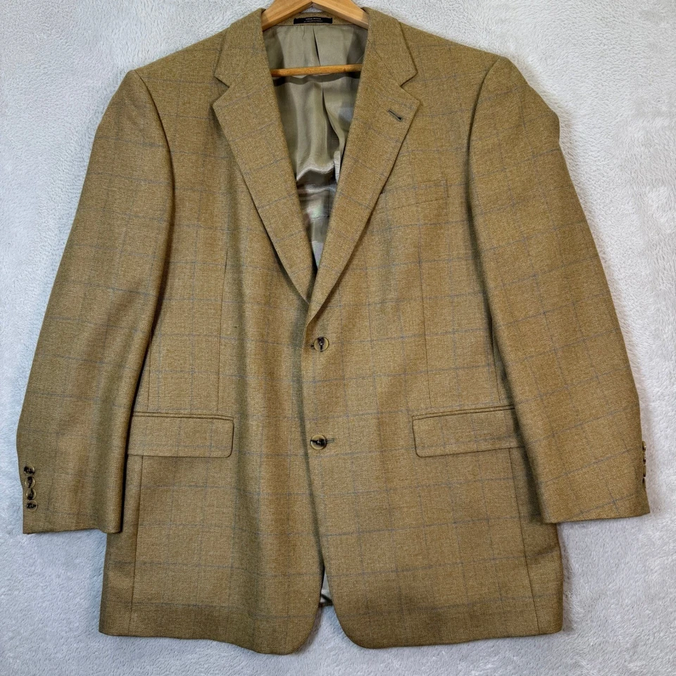 Chaqueta Blazer Abrigo Deportivo Hart Schaffner Marx Para Hombres 44R Tostado a Cuadros Lana Mezcla Seda Foto 1 de 4