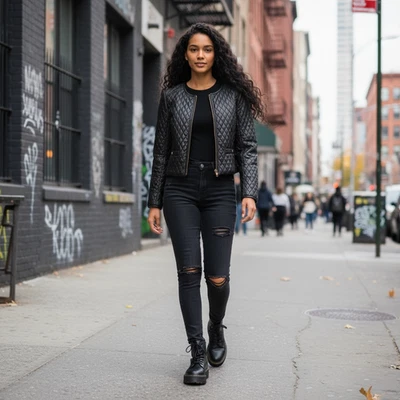 Chaqueta corta Forever 21 negra para mujer Chaqueta acolchada mediana Cremallera ligera Foto 1 de 4