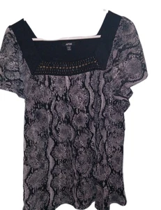 Apt 9 Damen Top Bluse transparent grau/schwarz Gr. 1X Kurzarm - Bild 1 von 5