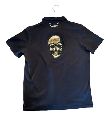 Роскошная мужская черная рубашка-поло Philipp Plein сделано в Италии с золотыми блестками и черепом - Изображение 1 из 4