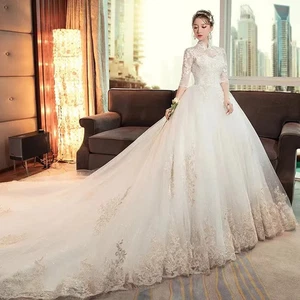 Abiti da sposa gotici scintillanti cristallo pizzo tulle cattedrale treno abiti da sposa - Foto 1 di 9