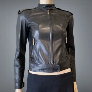 Versace VTG Y2K 2000s Black Leather Jacket Size XS - Picture 1 of 20