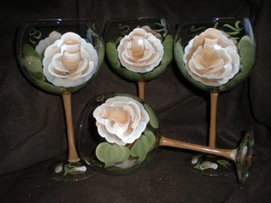 HAND PAINTED CHOCOLATE ROSE 19 OUNCE BALLOON GOBLETS/ SET/4(MADE IN THE USA) - Picture 1 of 1